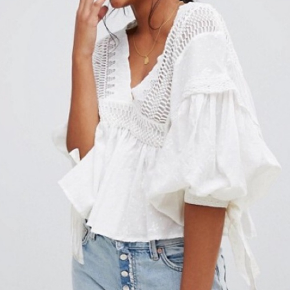 Free People Drive You Mad Blouse Cotton Lacey Embroidered Ivory Size Md & Lg NWT - Picture 10 of 16